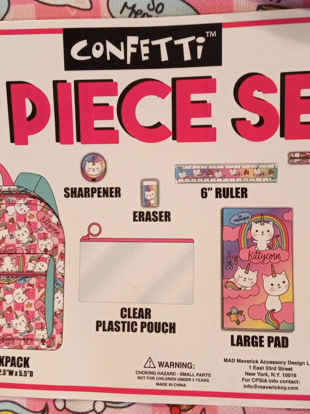 CONFETTI 9-Piece Pink Unicorn Backpack Set NEW